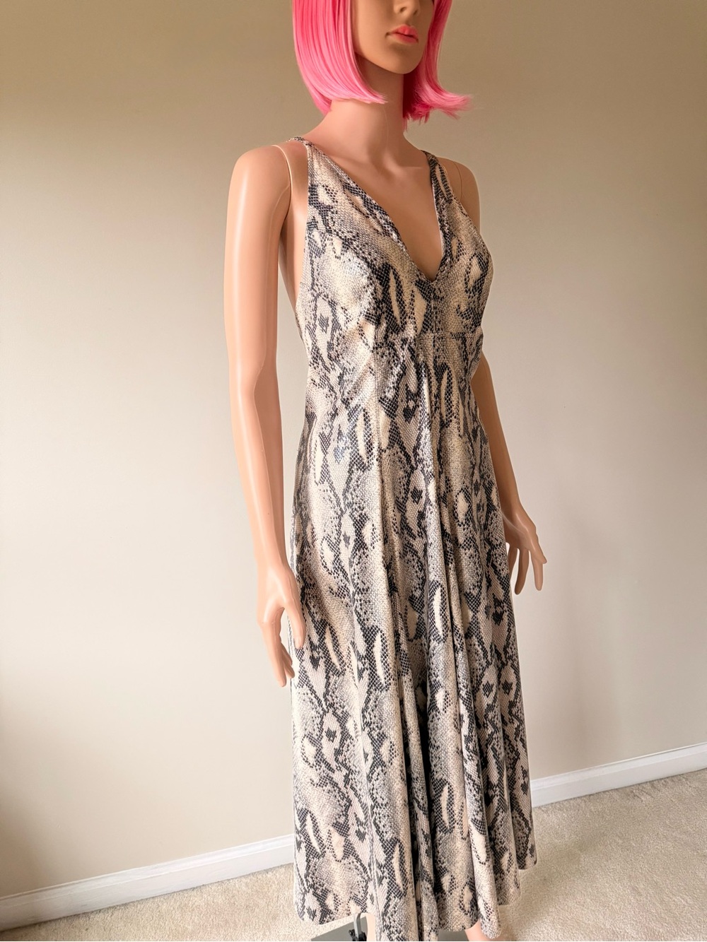Jennifer Lopez Snake-Print Maxi Dress in Cream and Gray
